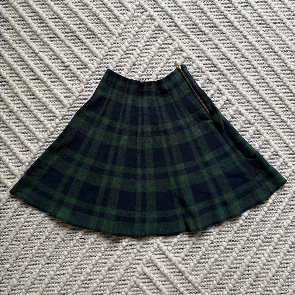 Simons Twik Dark Green and Navy Plaid Knit Skirt with Gold Zipper — XS